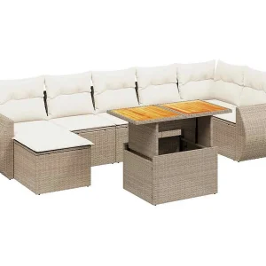 8-delige Loungeset met kussens poly rattan beige