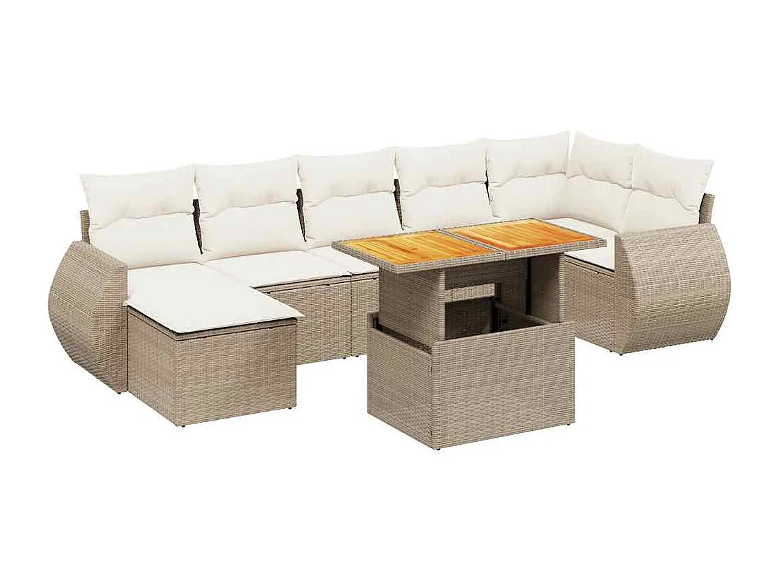 8-delige Loungeset met kussens poly rattan beige