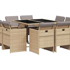 9-delige Tuinset met kussens poly rattan gemengd beige 9-delige Tuinset met kussens poly rattan gemengd beige