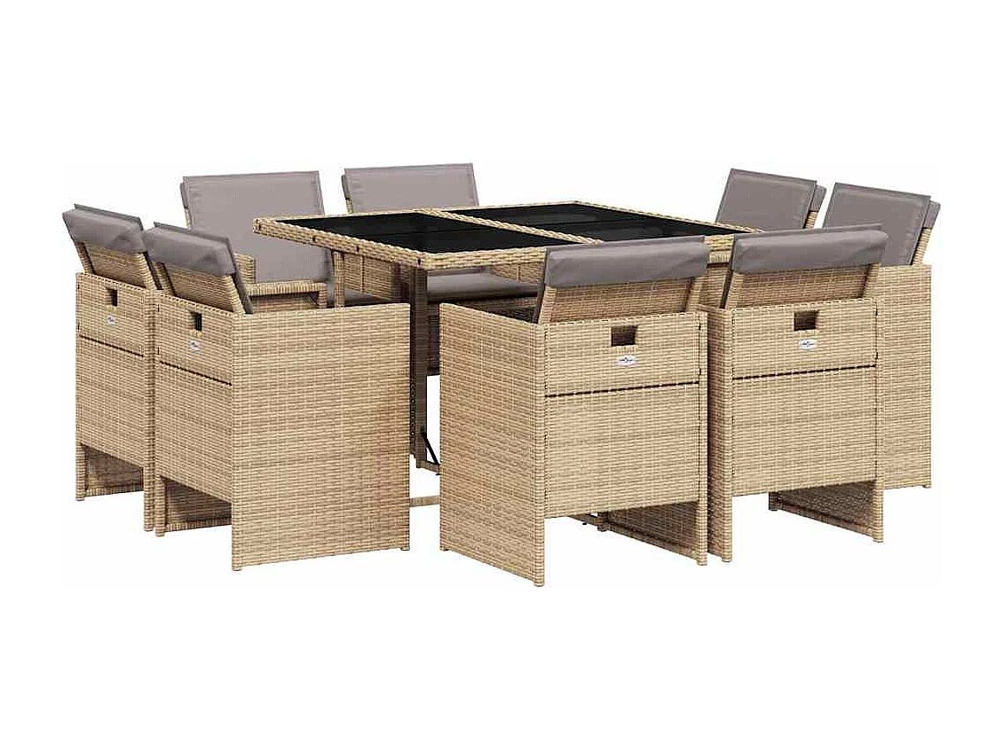 9-delige Tuinset met kussens poly rattan gemengd beige