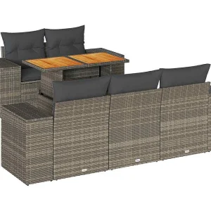 6-delige Loungeset met kussens poly rattan grijs 6-delige Loungeset met kussens poly rattan grijs