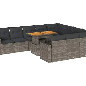 11-delige Loungeset met kussens poly rattan grijs 11-delige Loungeset met kussens poly rattan grijs