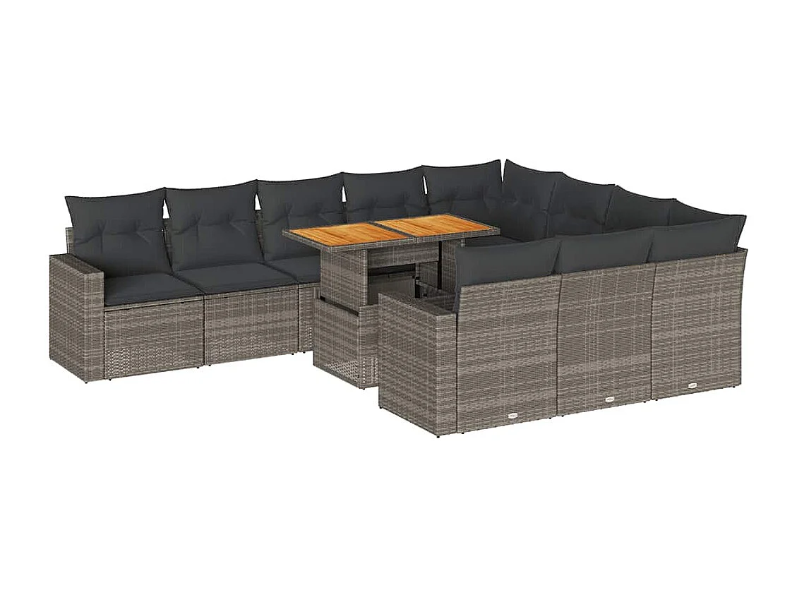 11-delige Loungeset met kussens poly rattan grijs