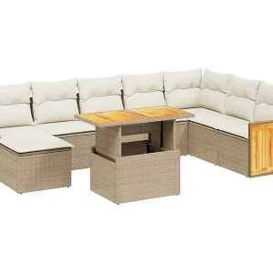 9-delige Loungeset met kussens poly rattan beige 9-delige Loungeset met kussens poly rattan beige