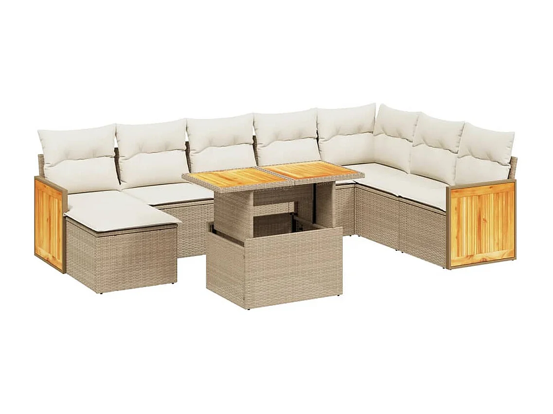 9-delige Loungeset met kussens poly rattan beige