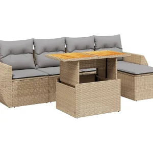 6-delige Loungeset met kussens poly rattan beige 6-delige Loungeset met kussens poly rattan beige