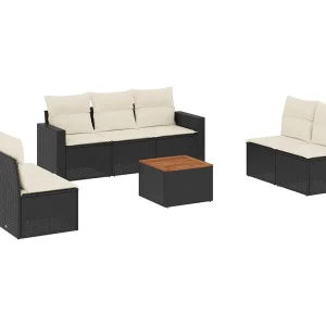 8-delige Loungeset met kussens poly rattan zwart
