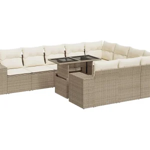 11-delige Tuinset met kussens poly rattan beige 11-delige Tuinset met kussens poly rattan beige