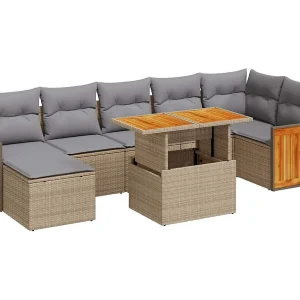 8-delige Loungeset met kussens poly rattan acacia beige 8-delige Loungeset met kussens poly rattan acacia beige
