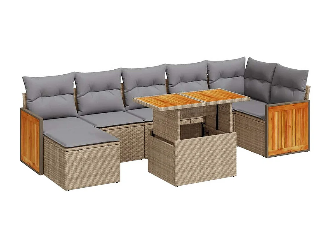 8-delige Loungeset met kussens poly rattan acacia beige