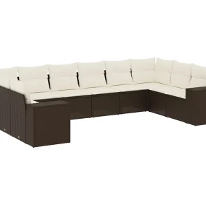 10-delige Loungeset met kussens poly rattan bruin 10-delige Loungeset met kussens poly rattan bruin