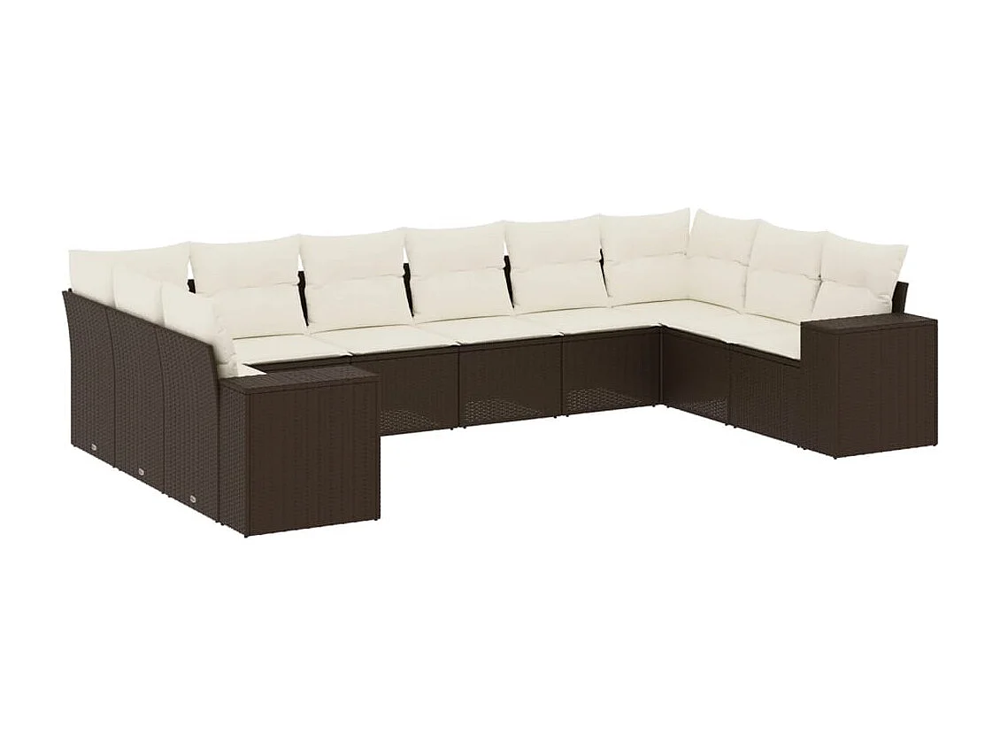 10-delige Loungeset met kussens poly rattan bruin