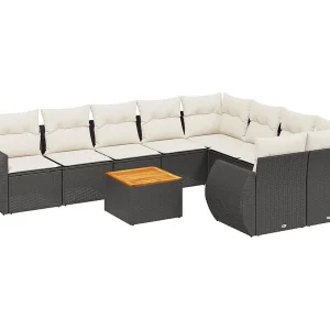 10-delige Loungeset met kussens poly rattan zwart 10-delige Loungeset met kussens poly rattan zwart