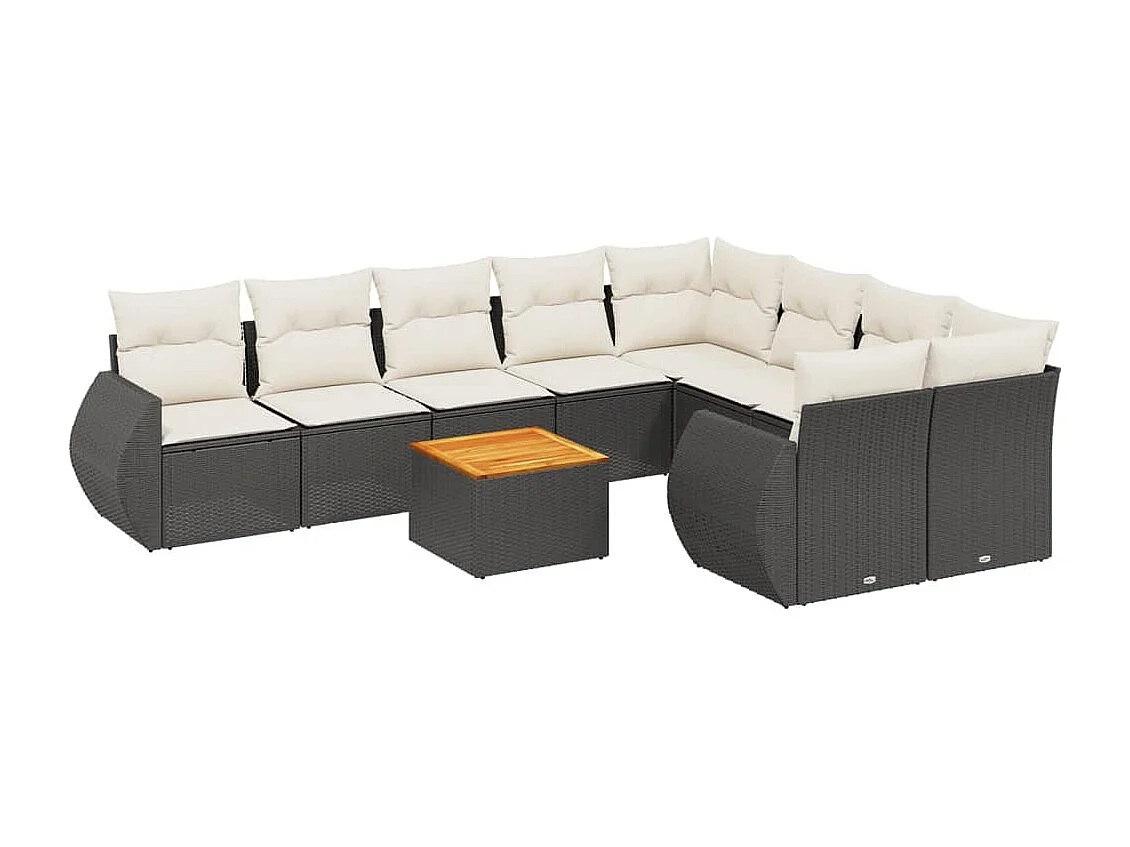 10-delige Loungeset met kussens poly rattan zwart