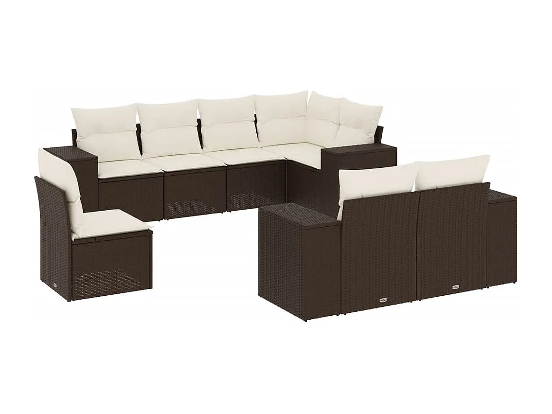 8-delige Loungeset met kussens poly rattan bruin
