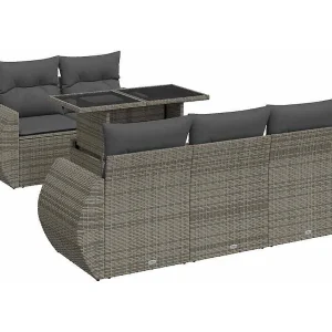 6-delige Loungeset met kussens poly rattan grijs 6-delige Loungeset met kussens poly rattan grijs