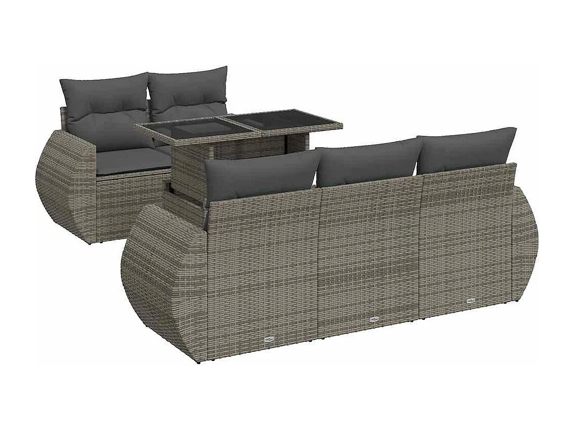 6-delige Loungeset met kussens poly rattan grijs
