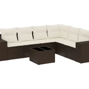 7-delige Loungeset met kussens poly rattan bruin 7-delige Loungeset met kussens poly rattan bruin