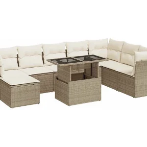 9-delige Loungeset met kussens poly rattan beige 9-delige Loungeset met kussens poly rattan beige