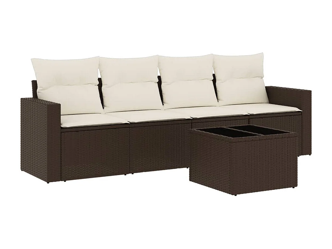 5-delige Loungeset met kussens poly rattan bruin