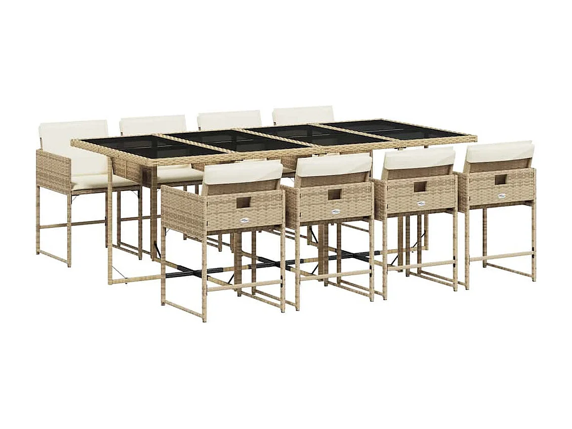 9-delige Tuinset met kussens poly rattan beige