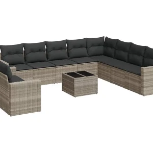 11-delige Loungeset met kussens poly rattan lichtgrijs 11-delige Loungeset met kussens poly rattan lichtgrijs