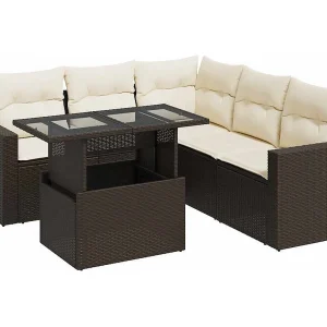 6-delige Loungeset met kussens poly rattan bruin 6-delige Loungeset met kussens poly rattan bruin