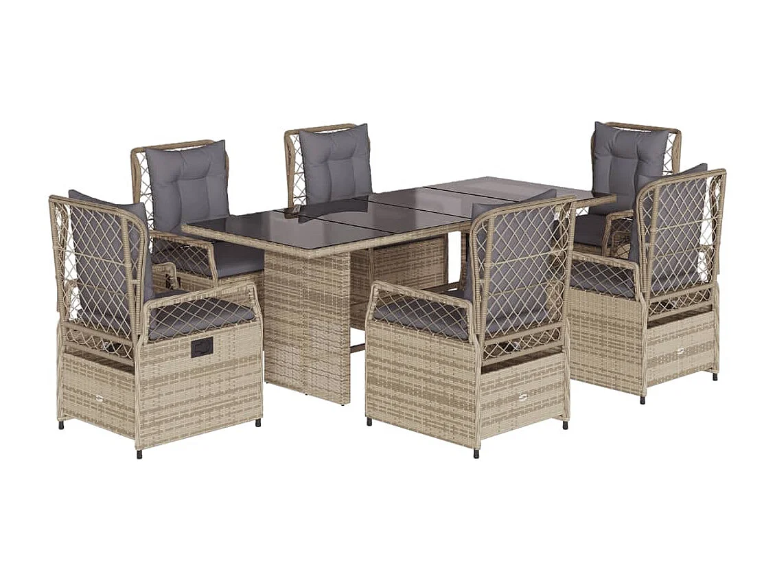 7-delige Tuinset met kussens poly rattan beige