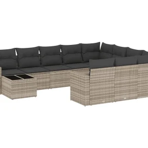 11-delige Loungeset met kussens poly rattan lichtgrijs 11-delige Loungeset met kussens poly rattan lichtgrijs