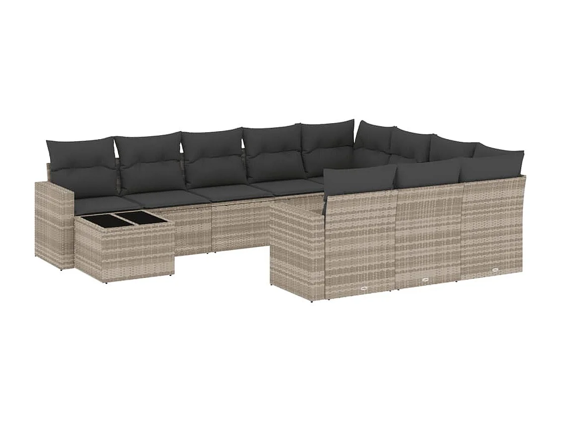 11-delige Loungeset met kussens poly rattan lichtgrijs