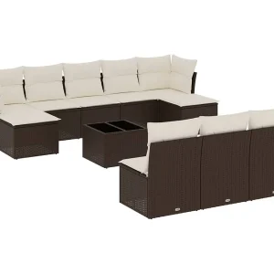 11-delige Loungeset met kussens poly rattan bruin