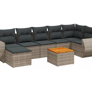 8-delige Loungeset met kussens poly rattan grijs 8-delige Loungeset met kussens poly rattan grijs