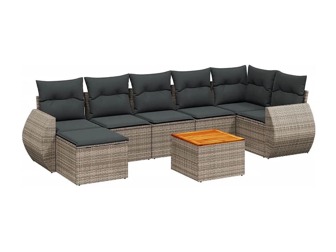 8-delige Loungeset met kussens poly rattan grijs