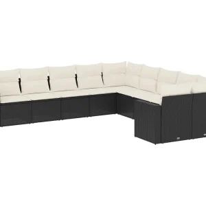 10-delige Loungeset met kussens poly rattan zwart 10-delige Loungeset met kussens poly rattan zwart