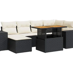 7-delige Loungeset met kussens poly rattan zwart 7-delige Loungeset met kussens poly rattan zwart