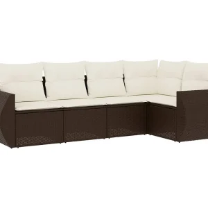 5-delige Loungeset met kussens poly rattan bruin 5-delige Loungeset met kussens poly rattan bruin