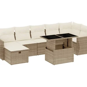 8-delige Loungeset met kussens poly rattan beige