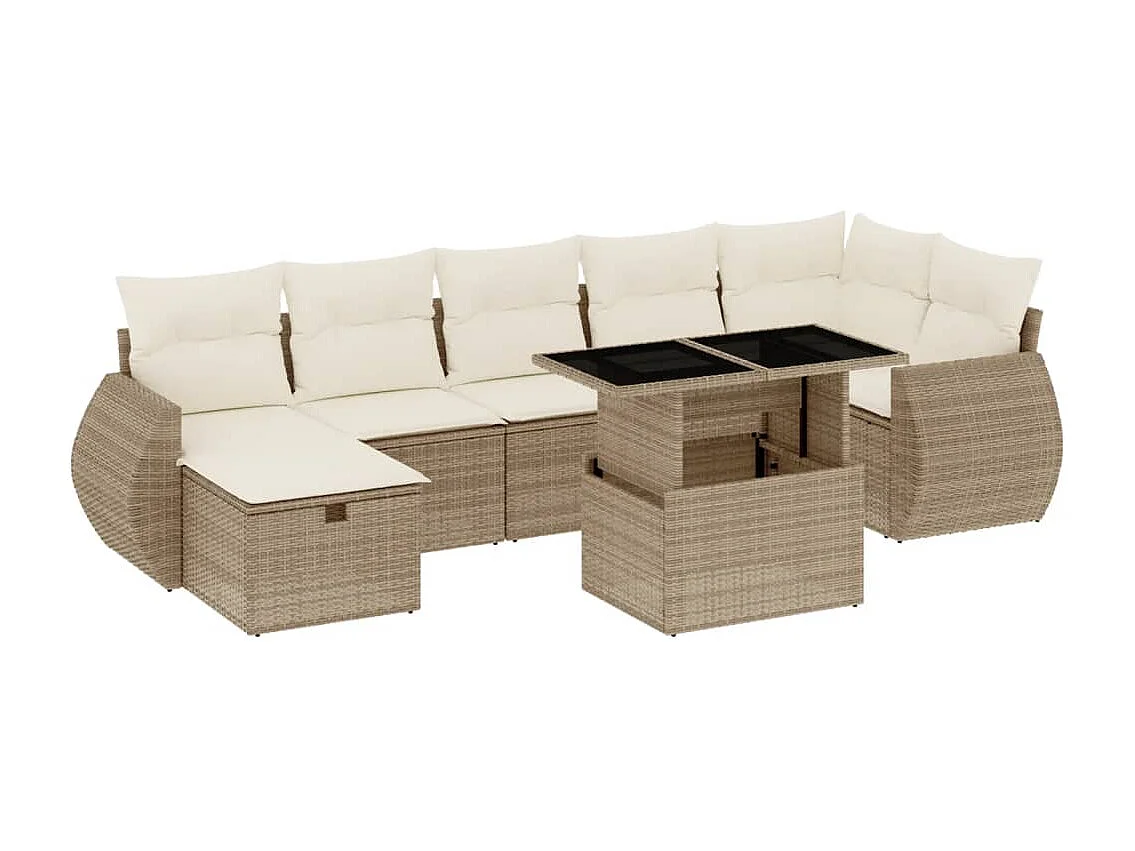 8-delige Loungeset met kussens poly rattan beige