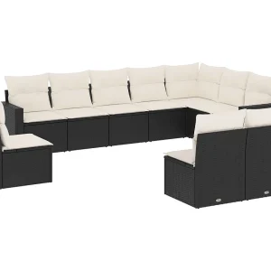 10-delige Loungeset met kussens poly rattan zwart 10-delige Loungeset met kussens poly rattan zwart