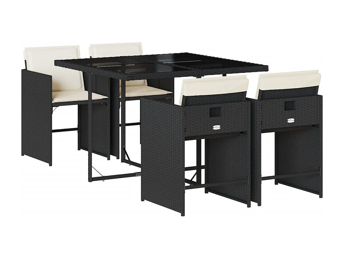 5-delige Tuinset met kussens poly rattan zwart