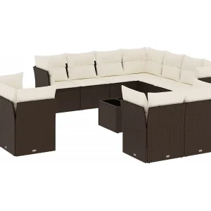 12-delige Loungeset met kussens poly rattan bruin 12-delige Loungeset met kussens poly rattan bruin