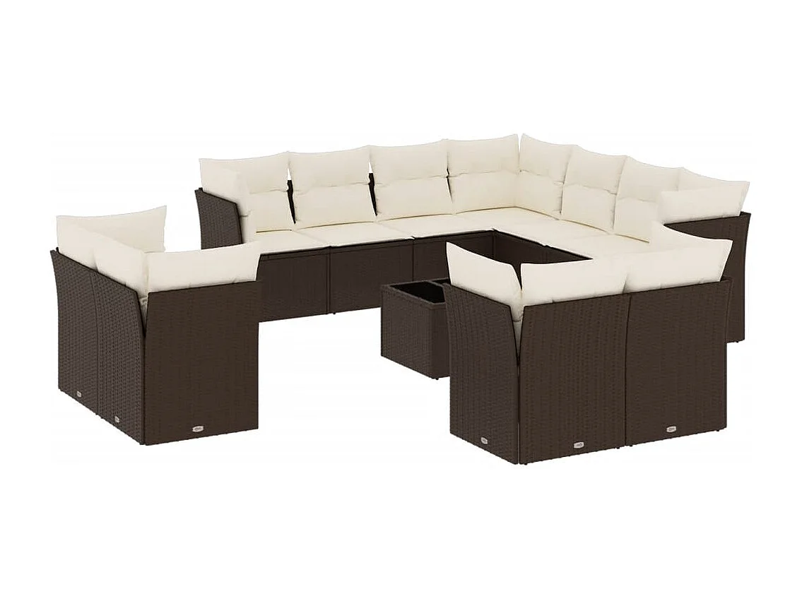12-delige Loungeset met kussens poly rattan bruin