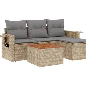 5-delige Loungeset met kussens poly rattan gemengd beige 5-delige Loungeset met kussens poly rattan gemengd beige