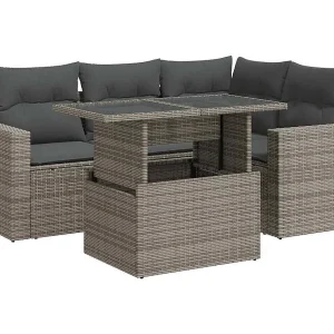 5-delige Loungeset met kussens poly rattan grijs 5-delige Loungeset met kussens poly rattan grijs