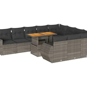 11-delige Loungeset met kussens poly rattan grijs 11-delige Loungeset met kussens poly rattan grijs