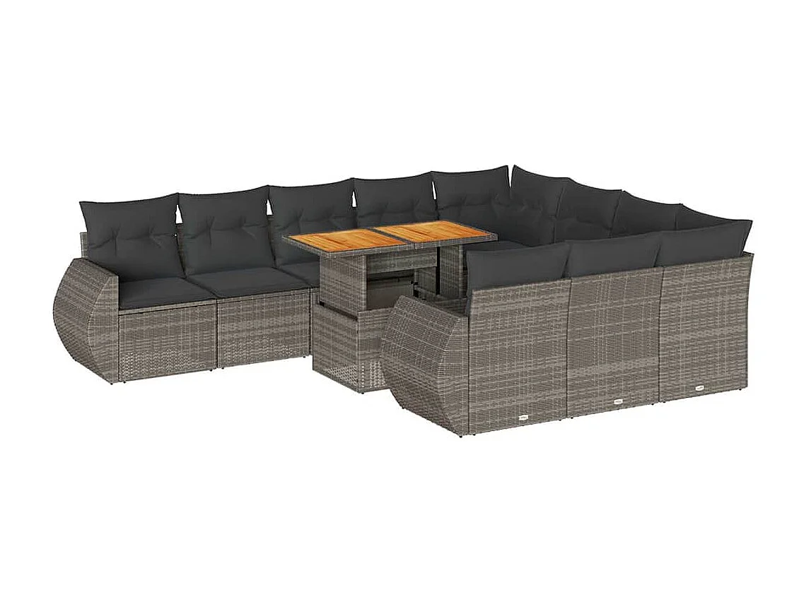 11-delige Loungeset met kussens poly rattan grijs