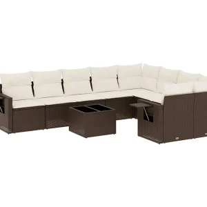 10-delige Loungeset met kussens poly rattan bruin 10-delige Loungeset met kussens poly rattan bruin