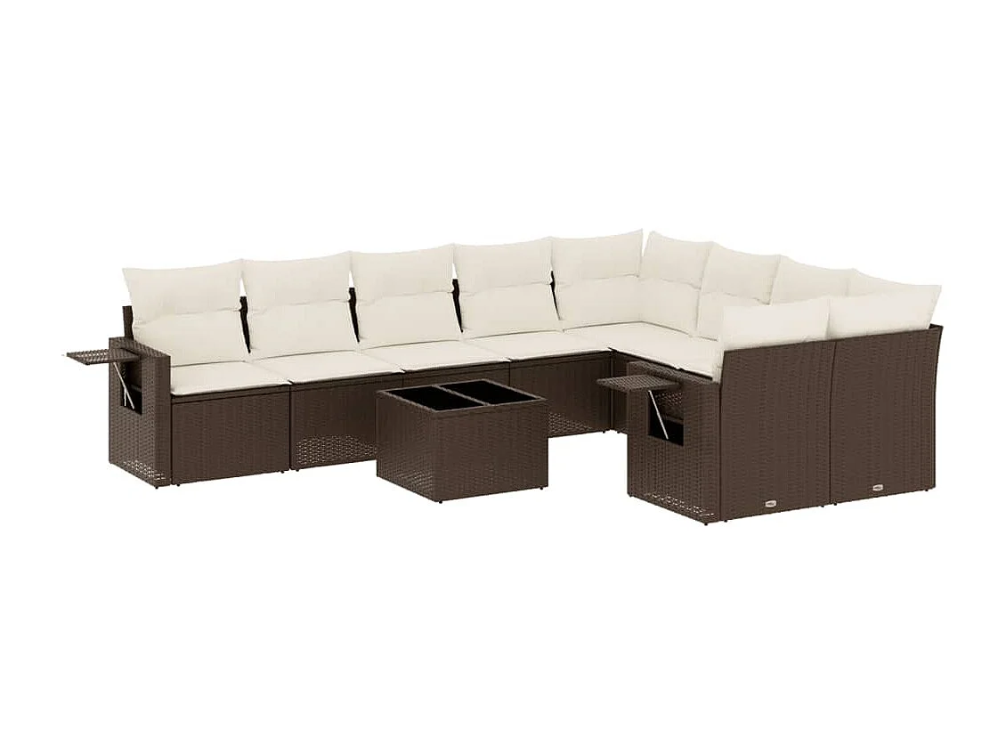 10-delige Loungeset met kussens poly rattan bruin