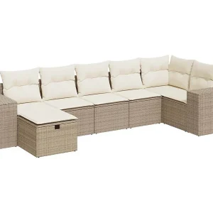 7-delige Loungeset met kussens poly rattan beige 7-delige Loungeset met kussens poly rattan beige