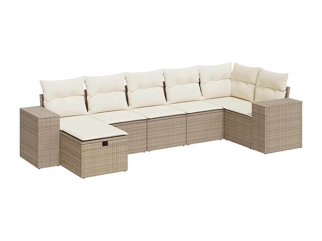 7-delige Loungeset met kussens poly rattan beige